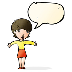 cartoon woman giving thumbs up symbol with speech bubble