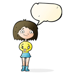 cartoon happy woman with speech bubble