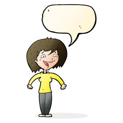cartoon excited woman with speech bubble