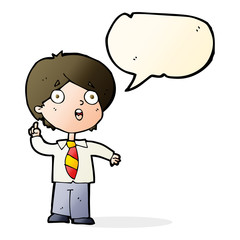 cartoon schoolboy answering question with speech bubble