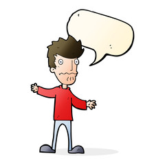cartoon nervous man with speech bubble