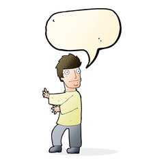 cartoon nervous man with speech bubble
