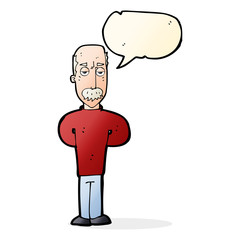 cartoon annoyed balding man with speech bubble