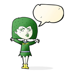 cartoon vampire girl with speech bubble