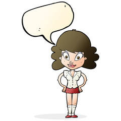 cartoon pretty woman with speech bubble