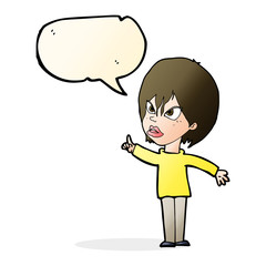 cartoon woman arguing with speech bubble
