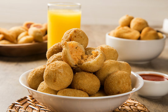 Brazilian snack. chicken dumpling with curd
