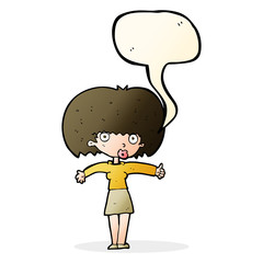 cartoon woman giving thumbs up symbol with speech bubble