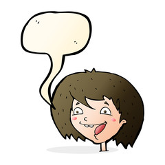 cartoon happy girl with speech bubble