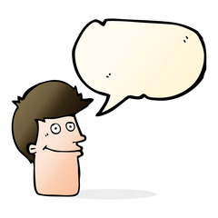 cartoon smiling man with speech bubble