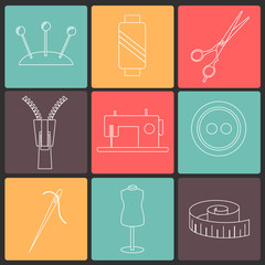 Set of sewing and needlework line icons