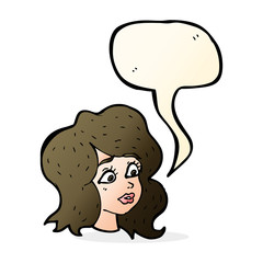 cartoon woman looking concerned with speech bubble