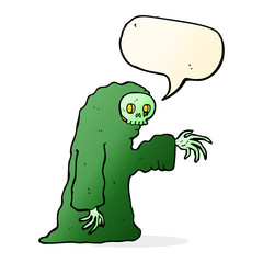 cartoon spooky halloween costume with speech bubble