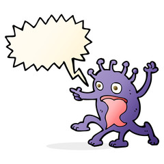 cartoon weird little alien with speech bubble