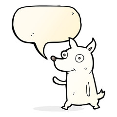 cartoon little dog waving with speech bubble