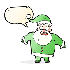 cartoon shocked santa claus with speech bubble
