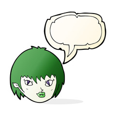 cartoon vampire girl face with speech bubble