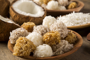 Peruvian cocadas, a traditional coconut dessert sold usually on