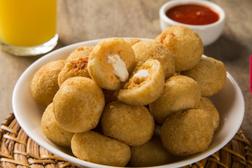 Brazilian snack. chicken dumpling with curd