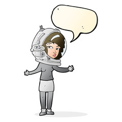 cartoon woman wearing astronaut helmet with speech bubble