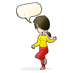 cartoon girl dancing with speech bubble