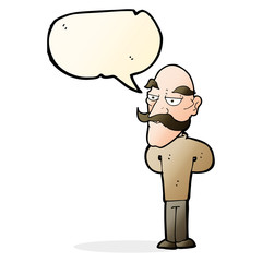 cartoon old man with mustache with speech bubble