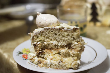 sponge cake decorated with meringue