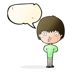cartoon whistling boy with speech bubble
