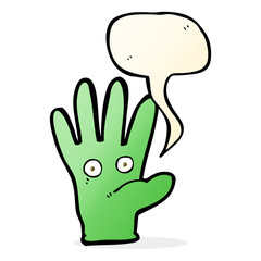 cartoon hand with eyes with speech bubble