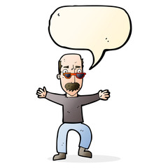 cartoon old man waving arms with speech bubble