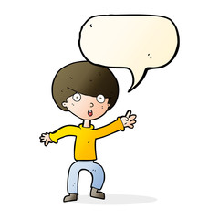 cartoon panicking boy with speech bubble