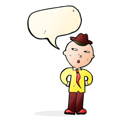 cartoon man wearing hat with speech bubble