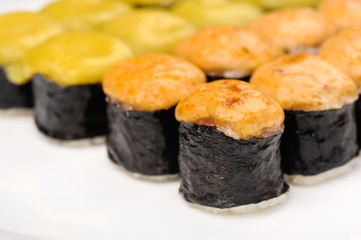 Tasty baked japanese rolls set isolated