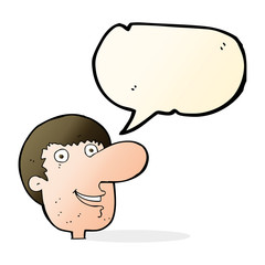 cartoon happy male face with speech bubble