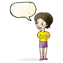 cartoon pretty woman with speech bubble