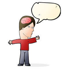 cartoon man with brain with speech bubble