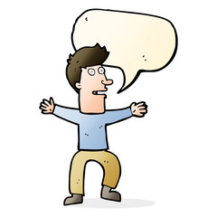 cartoon startled man with speech bubble