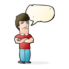 cartoon annoyed man with folded arms with speech bubble