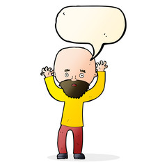 cartoon bearded man panicking with speech bubble