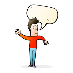 Fototapeta premium cartoon happy waving man with speech bubble