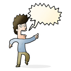 cartoon terrified man with speech bubble