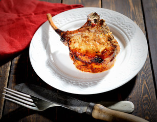 Pork steak baked in a dish