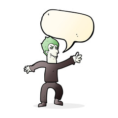cartoon vampire man with speech bubble