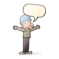cartoon alien squid face man with speech bubble
