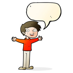 cartoon enthusiastic man with speech bubble