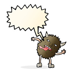 funny cartoon monster with speech bubble