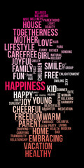 Fototapeta na wymiar HAPPINESS word cloud. Bright and colorful tag cloud. Vector graphics illustration.