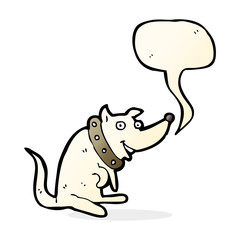 cartoon happy dog in big collar with speech bubble