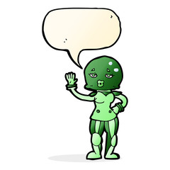 cartoon female astronaut with speech bubble