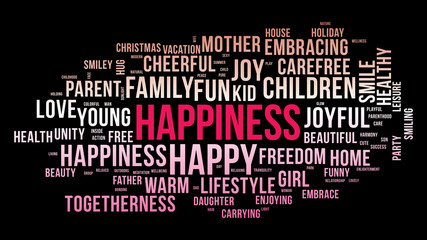 HAPPINESS word cloud. Bright and colorful tag cloud. Vector graphics illustration. © marinv